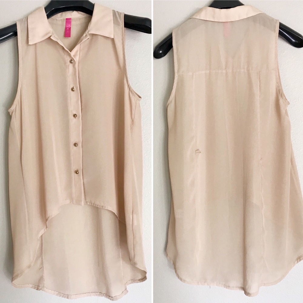 Tan Sleeveless Blouse | Button Down Blouse